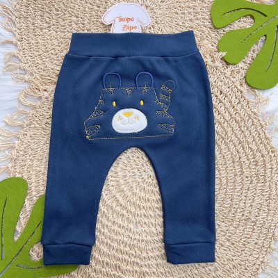   Conj. Body Manga Curta Bicolor com Bolsinho e Calça Tigre - Amarelo e Marinho